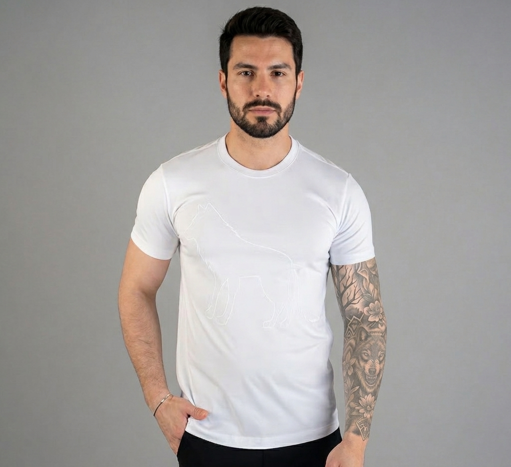 Camiseta Acostamento Wolf Alto Relevo Branca